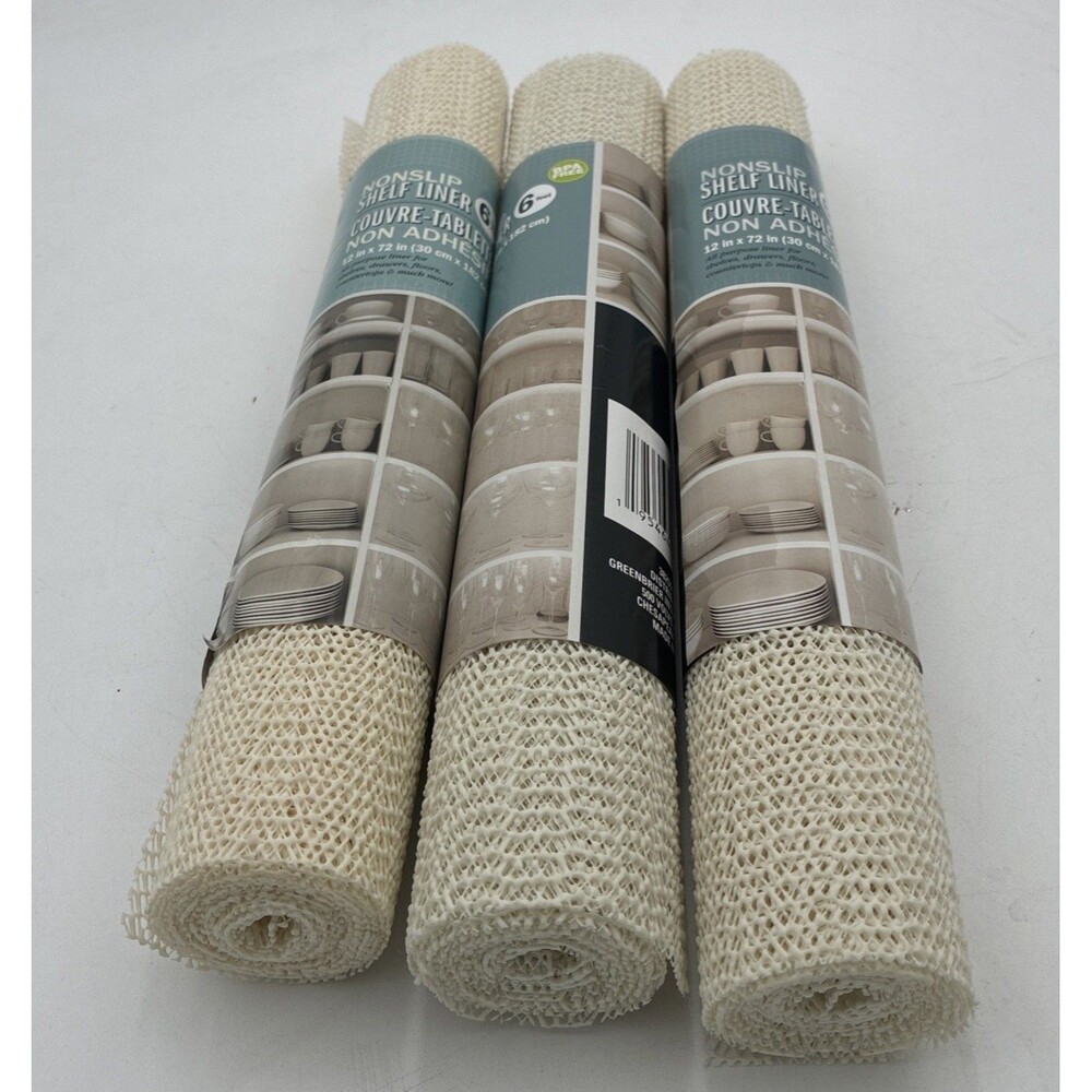 Lot of 3 Rolls cream Non Slip Grip Shelf Liners 12" x 72" NEW All Purpose